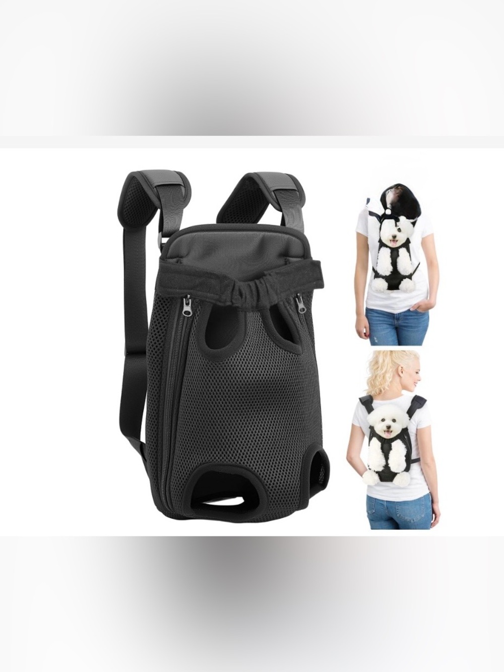 Pet Front & Back Carrier Backpack - Black